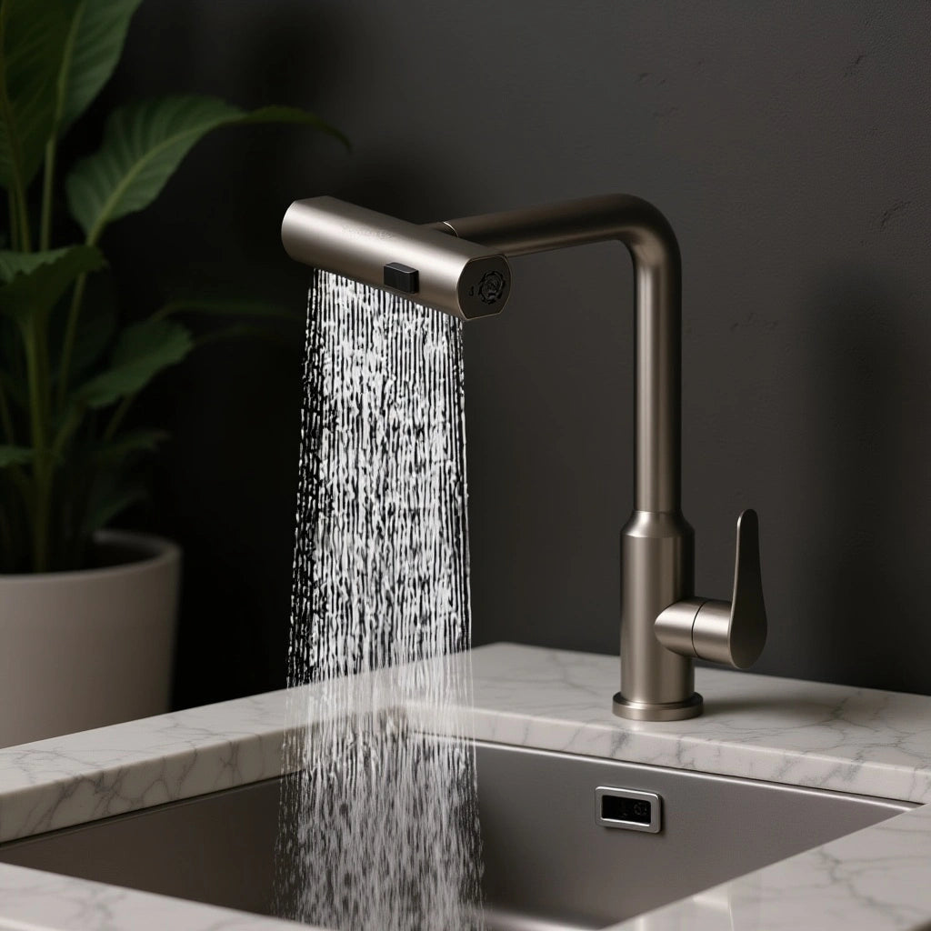 Robinet cuisine cascade inox 360°